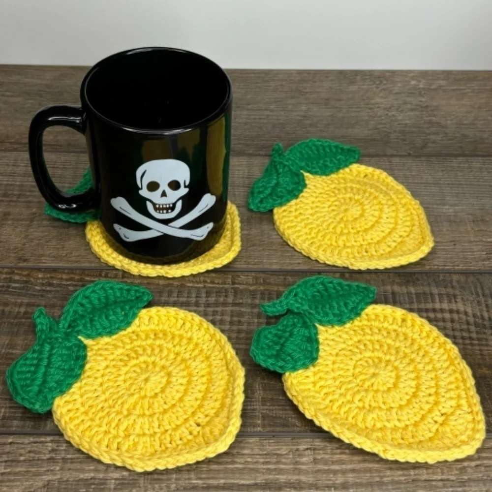 Lemon Cup Mug Coasters Set of‎ 4 Handcrafted Crochet by Seller Cotton